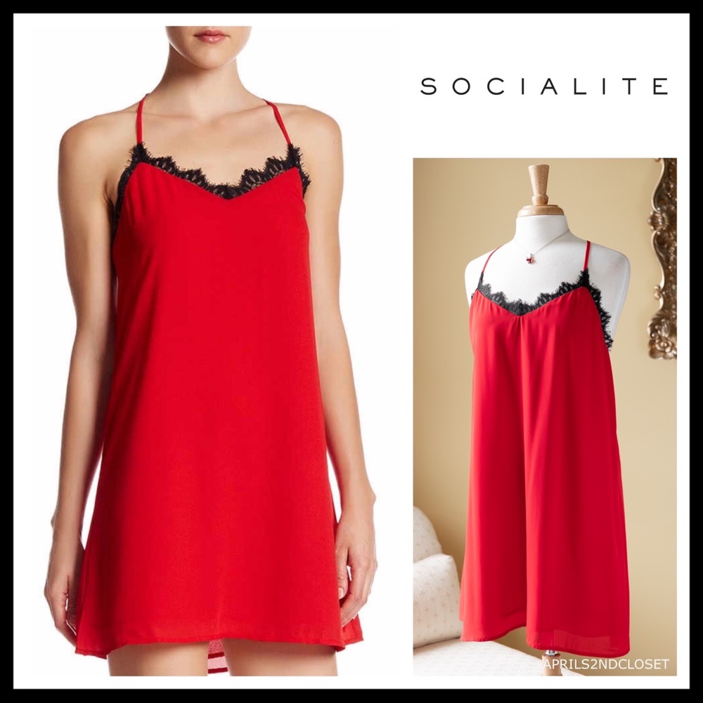 RED MINI CROCHET LACE SLIP DRESS A2C - Picture 1 of 8